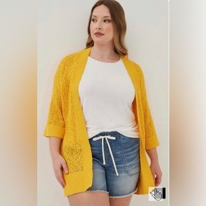 Torrid Open Stitch Cardigan Open Front Sweater. Size 0 (12) NWOT. Yellow/Gold